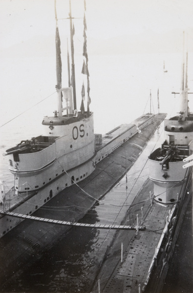 H.M.S. Osiris ('OS'), alongside another submarine