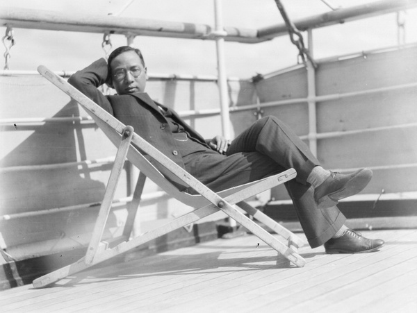 Fu Bingchang on a ship's deckchair