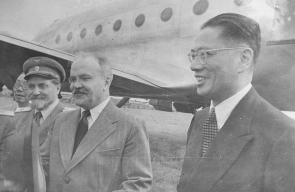 T.V. Soong and Molotov at airfield