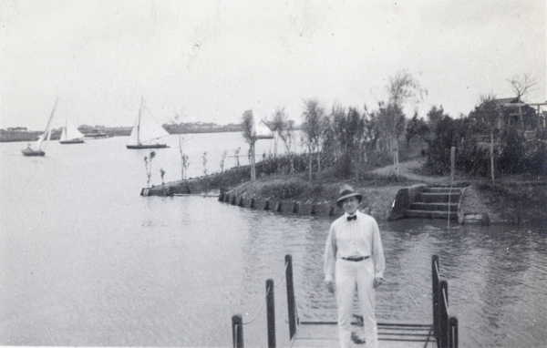 George Johnson at a Shanghai Rowing Club event, Huangpu River