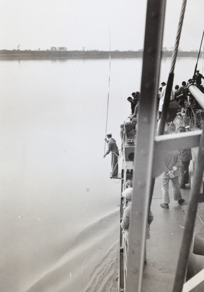 Taking soundings in the shallows, on SS Ming Yuen, Yangtze River