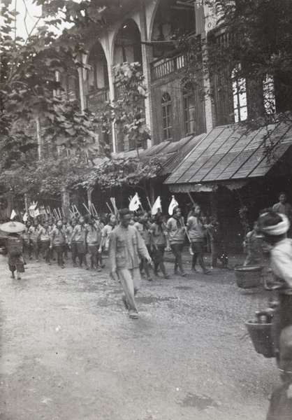 Schoolgirls on parade (passing Mission House), National Day ('Double Ten') 1937, Luzhou