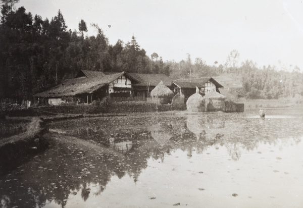 Large farmhouse and fallow rice fields, Luzhou district