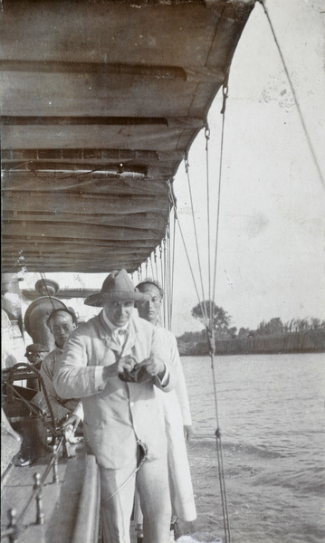 Hedgeland on board the Tientsin Customs launch