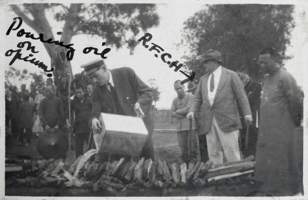 Burning opium in Nanning, 1920