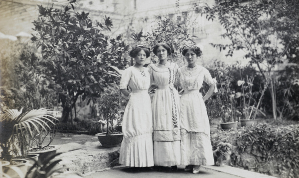 Three women in European dresses, Hong Kong