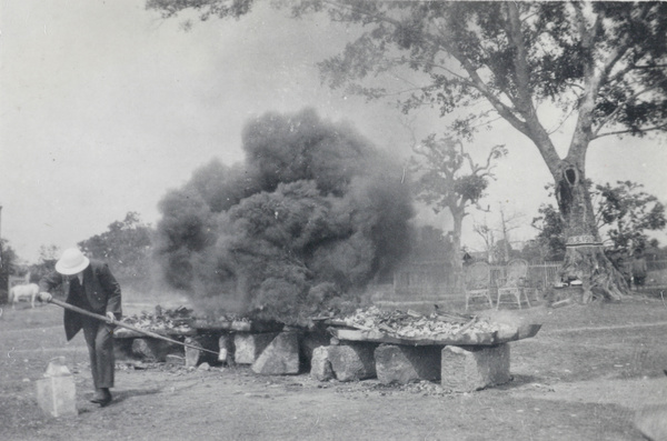 Burning opium at Nanning in 1920