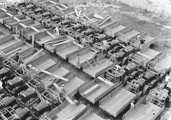 Mercedes-Benz trucks being assembled, Kowloon, Hong Kong