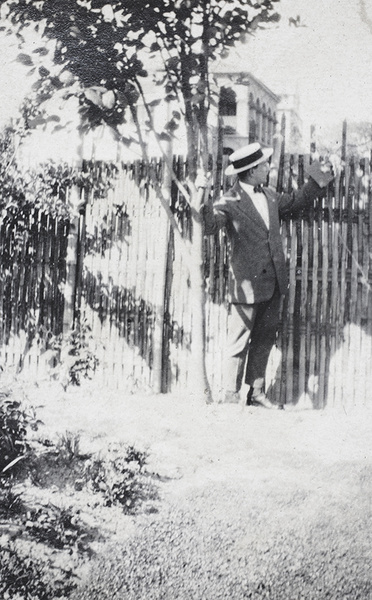 Charles Hutchinson in the garden of 35 Tongshan Road, Hongkou, Shanghai