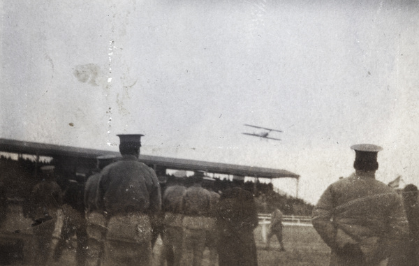 Katherine Stinson's airplane in flight, Jiangwan airfield, Shanghai