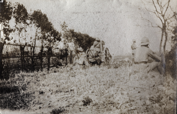 Shanghai Volunteer Corps soldiers with field gun, Shanghai