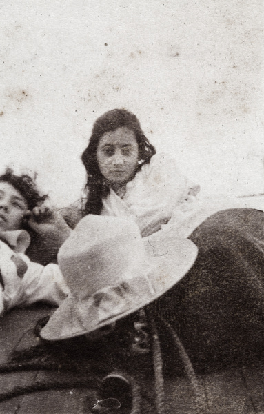 Two young women on an excursion boat near Shanghai