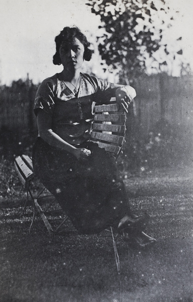 Young woman on a garden bench, 35 Tongshan Road, Hongkou, Shanghai