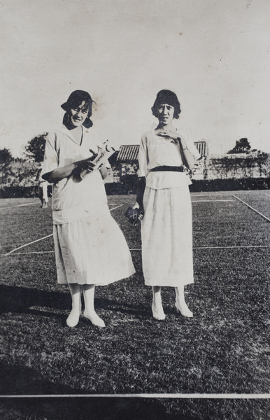 Gladys and Edie Gundry on the tennis lawn, 35 Tongshan Road, Hongkou, Shanghai