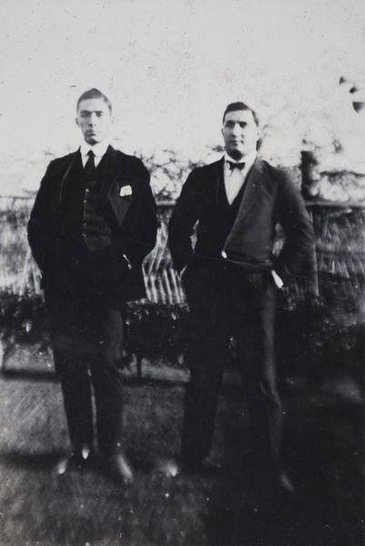 Bill and Charles Hutchinson in the garden, 35 Tongshan Road, Hongkou, Shanghai