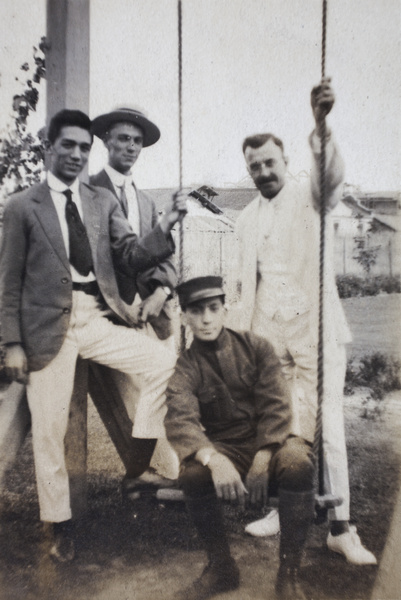 Bill Hutchinson, George Danson, John Piry and unidentified older man, 35 Tongshan Road, Hongkou, Shanghai