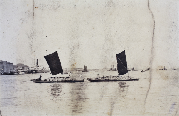 Loaded freight barges with sails, Huangpu, Shanghai