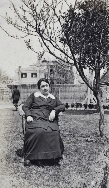 Mrs Belyea in the garden, 35 Tongshan Road, Hongkou, Shanghai