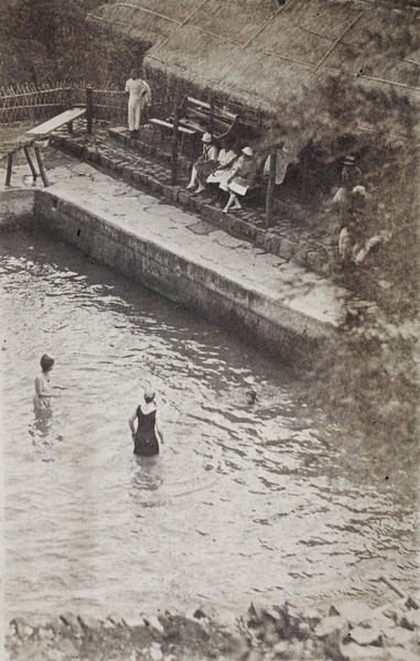 Bathers at an open-air swimming pool, Moganshan