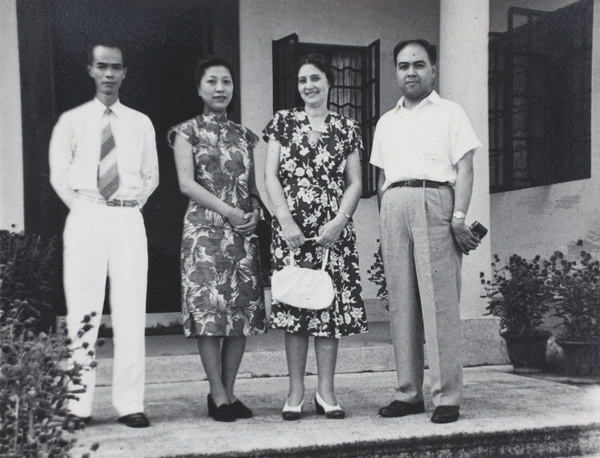 Sarah Hutchinson with unidentified woman and men, Kowloon, Hong Kong