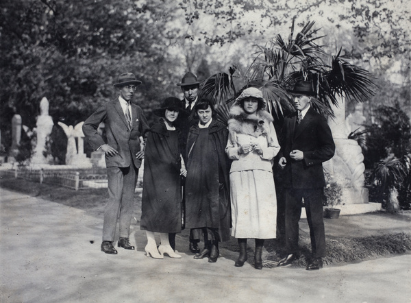 Group of mourners, including Mr E. D. Bush, at Bubbling Well Road Cemetery, Shanghai