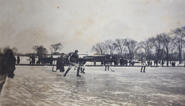 Friends of Margie Hutchinson, at an ice hockey game, Rochester, New York, 1923