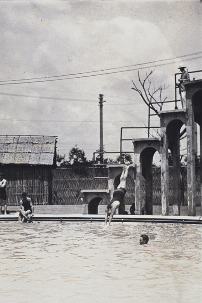 Harry Hutchinson diving into the deep end of the Open Air Pool, Hongkou, Shanghai, 1924