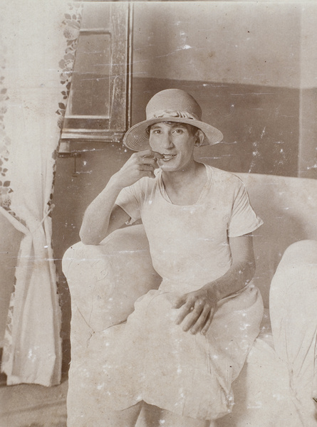 John Henderson wearing make up and cross-dressing as a flapper, Shanghai