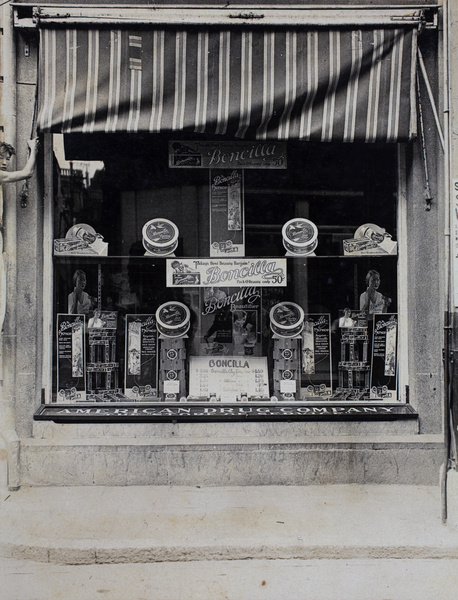 Window display of 'Boncilla' cosmetics, American Drug Company, Shanghai