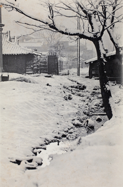 Snow falling on a creek near Tongshan Road, Hongkou, Shanghai