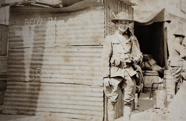 Members of American Company Shanghai Volunteer Corps on guard duty at the Mixed Court building, Zhejiang Road, Shanghai, October 1924