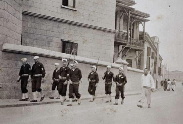American Navy Sailors on patrol with rifles, Suzhou Road, Shanghai, 1925