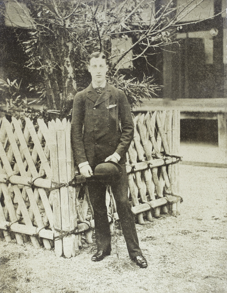 Prince Albert Victor of Wales, by a sacred tree, Nishi Hongan-ji, Kyoto, Japan