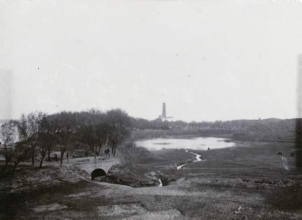 Bridge, lake and pagoda, near Kiukiang