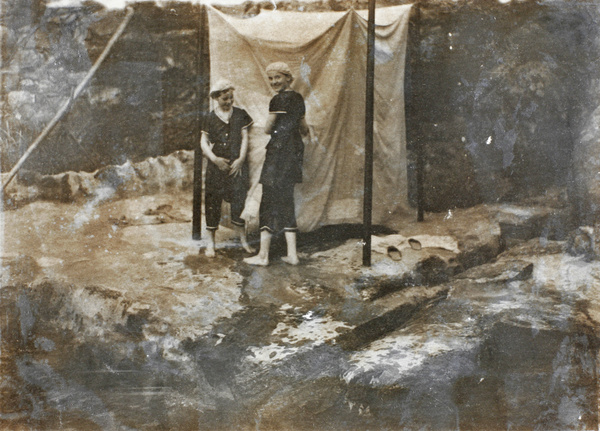 Eileen and Gladys Hughes at a swimming pool