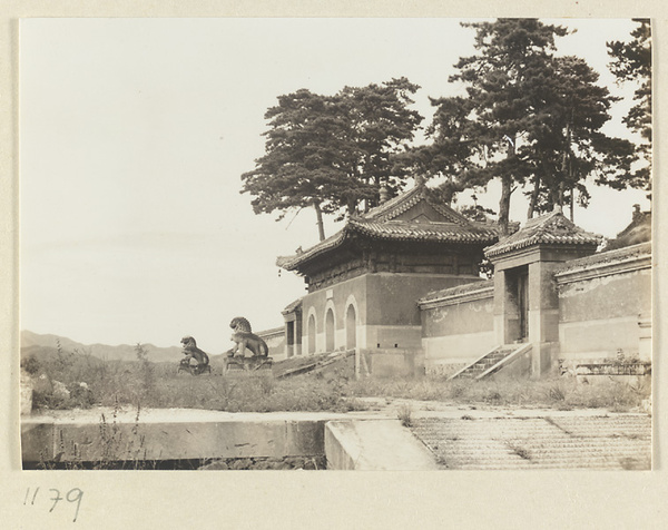 West facade of the main gate at Pu luo si with a pair of stone lions