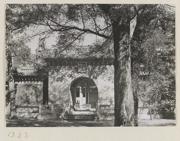 Gate and flanking wall with glazed-tile relief panel of twin cranes in the Forbidden City