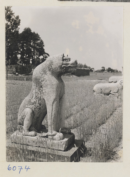 Seated stone animal at Wu ta si