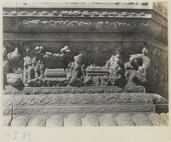 Detail of marble carving with Buddhist scene at Yuquan Hill