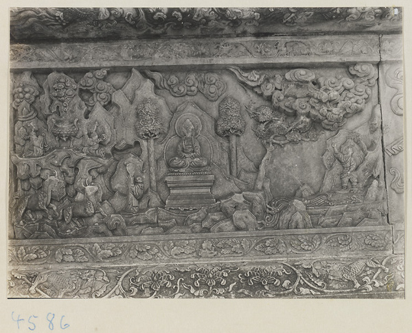 Detail of marble carving with Buddhist scene at Yuquan Hill