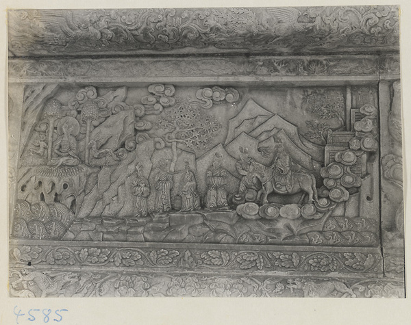 Detail of marble carving with Buddhist scene at Yuquan Hill