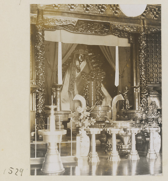 Interior of Lao ye miao showing an altar with a shrine figure