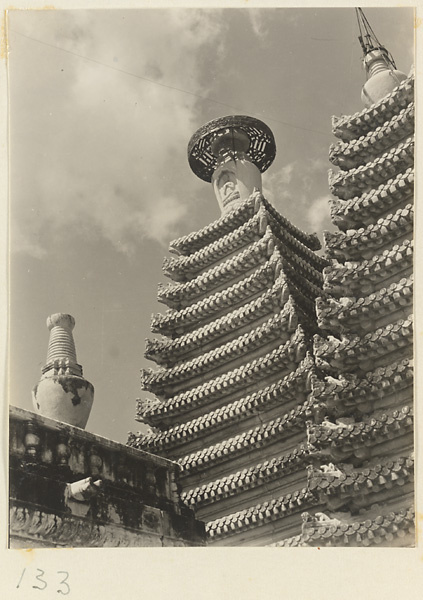 Detail of Jin gang ta at Bi yun si showing pagodas