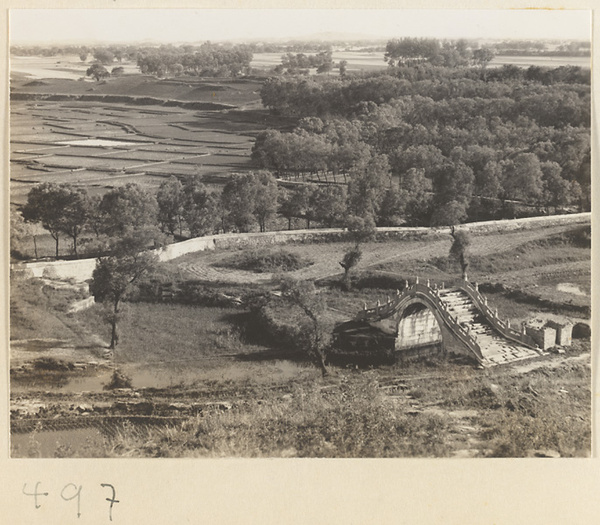 View of fields and bridge from Yuquan Hill