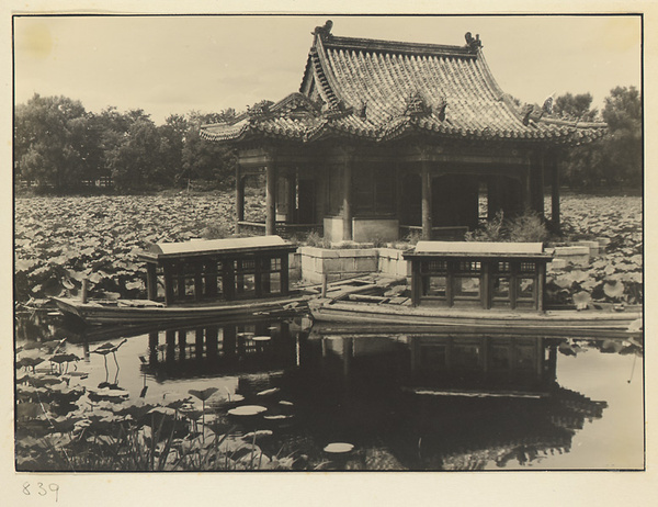 Two boats tied up at Shui yun xie in Zhonghai Lake