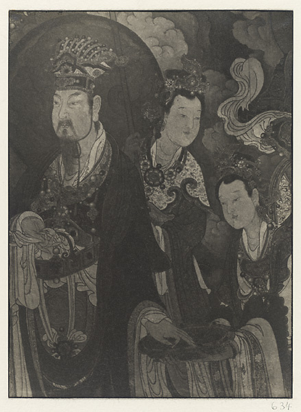 Detail of Ming dynasty mural on north wall showing Brahma and two attending maids