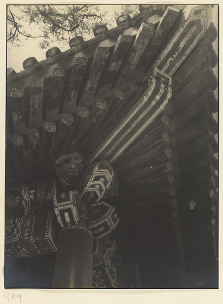 Detail of a roof at Nanhai Gong Yuan showing painted rafters