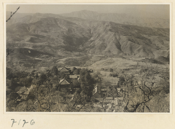 General view of the temple complex at Jie tai si and surrounding hills