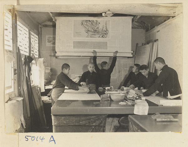 Interior of a scroll-mounting shop