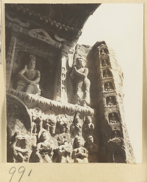 Interior detail of a cave temple at Yun'gang showing a niche with Buddhist reliefs